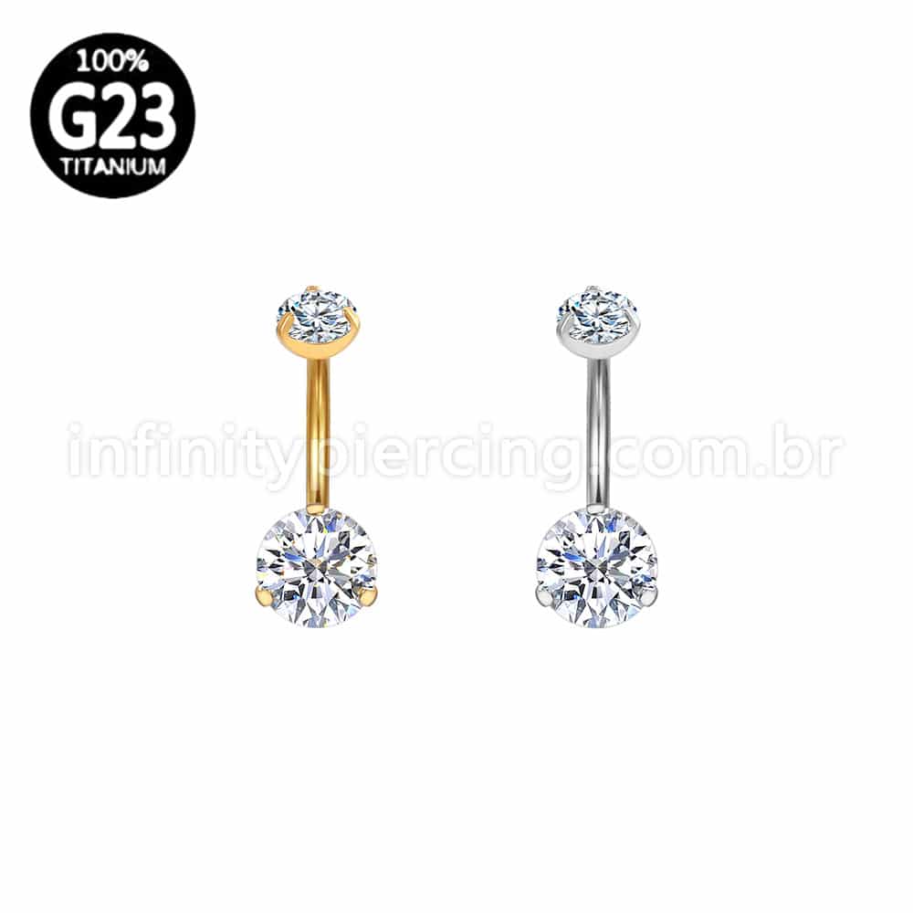 Piercing Banana Titânio 2 Pedras Zircônia